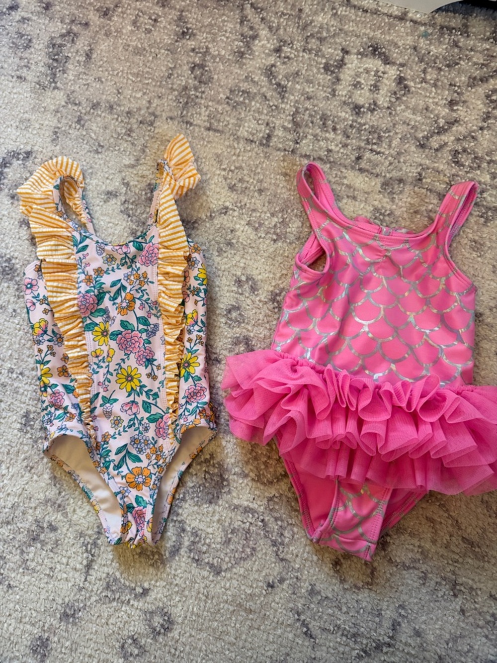 Tommy Bahama Girls Floral Yellow Ruffle One-Piece Swimsuit
